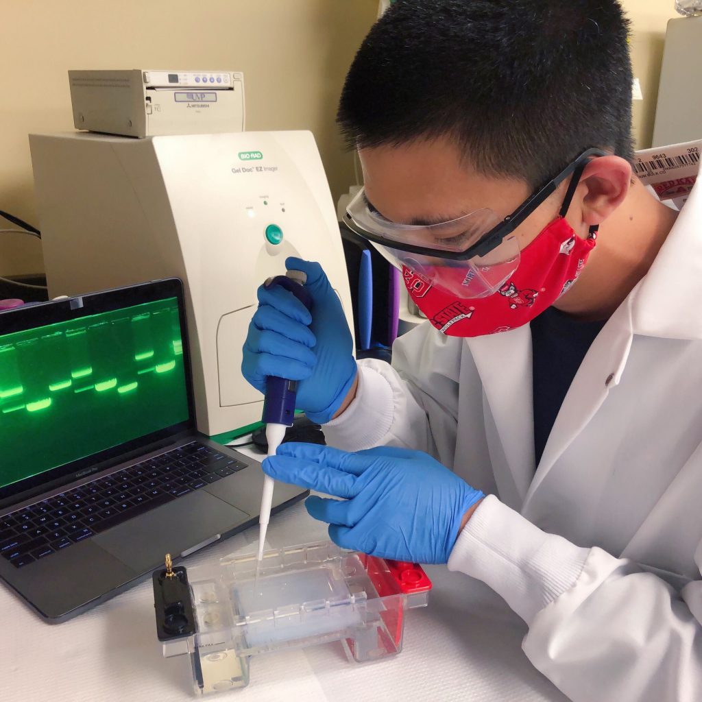 Zhongtian Zhang uses lab equipment to analyze the components of Sery-CRISPR