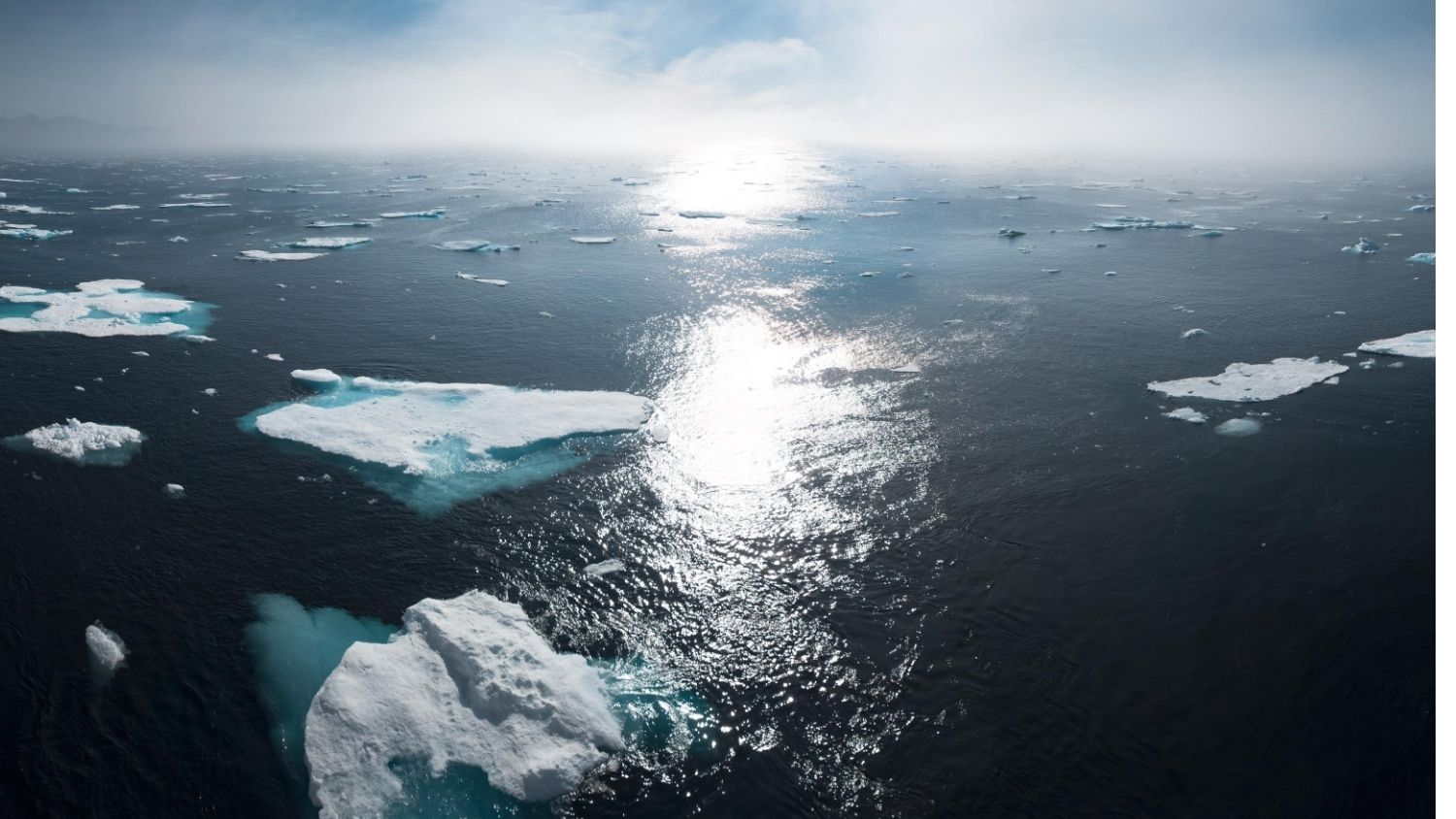 Greenland ocean at sunset.