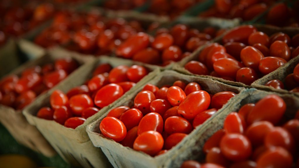 Cherry tomatoes for sale at the North Carolina State Farmer's Market in the Fall.