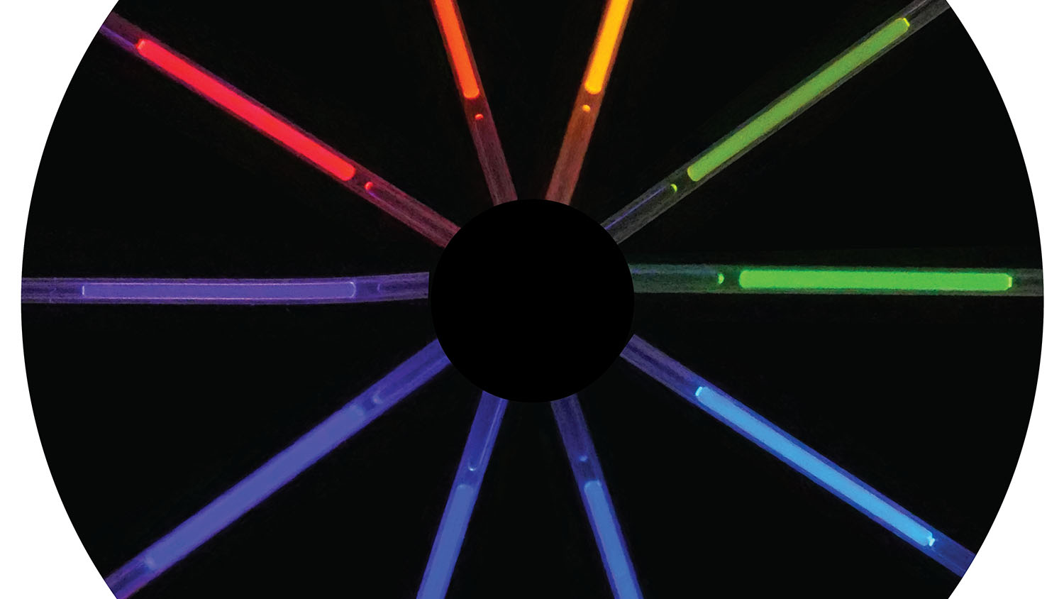 color wheel showing range of quantum dot colors made with artificial chemist 2.0