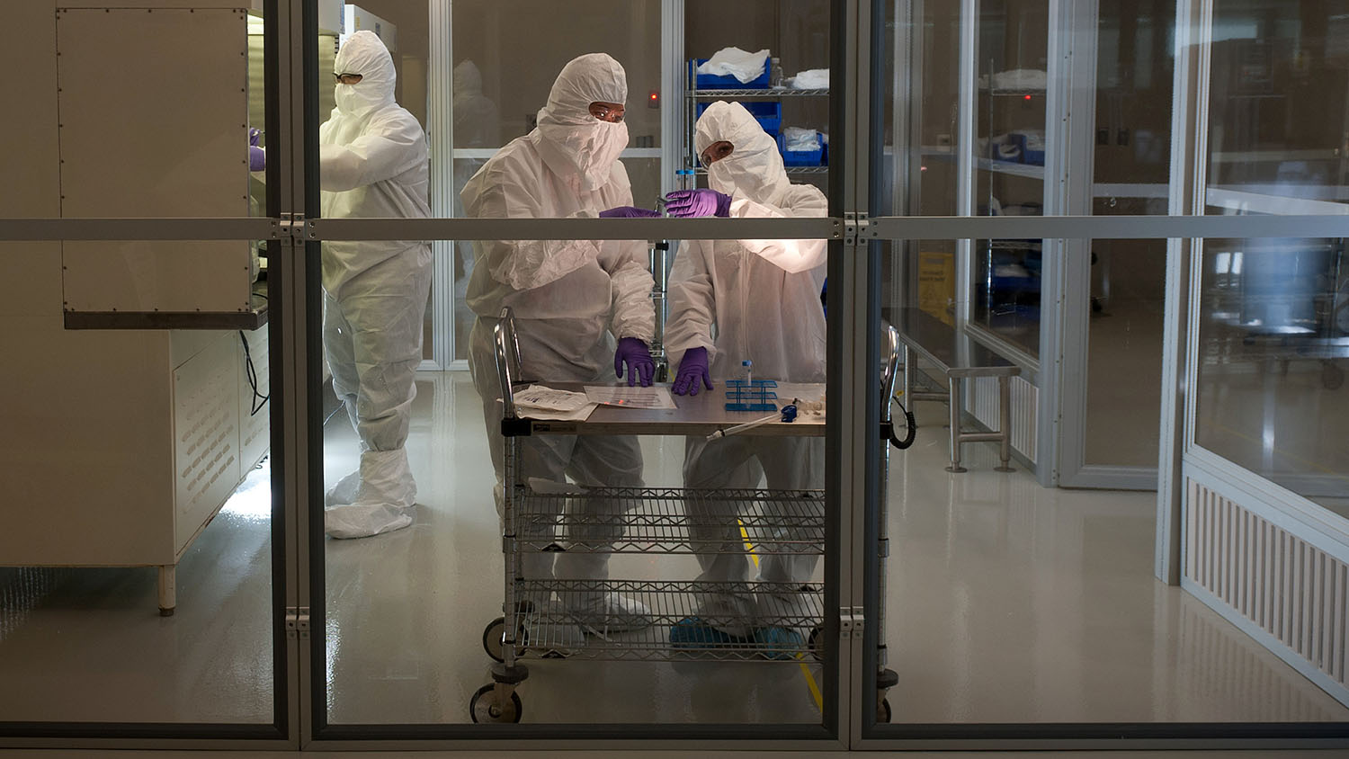 two workers in a biomanufacturing facility