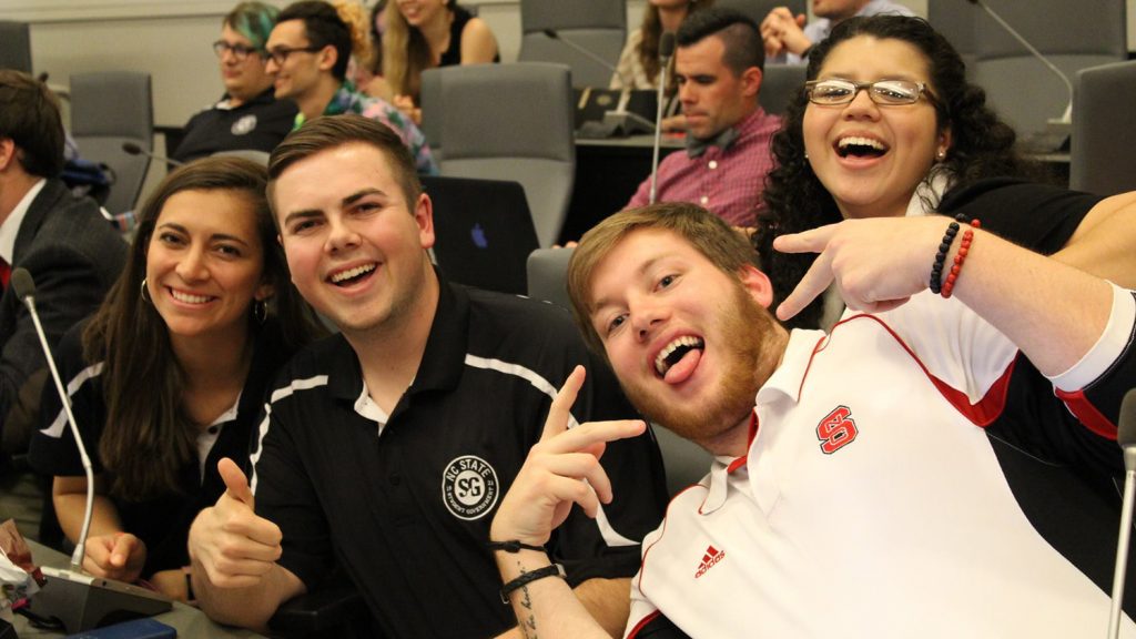 Coleman Simpson and other members of the Student Senate at a meeting