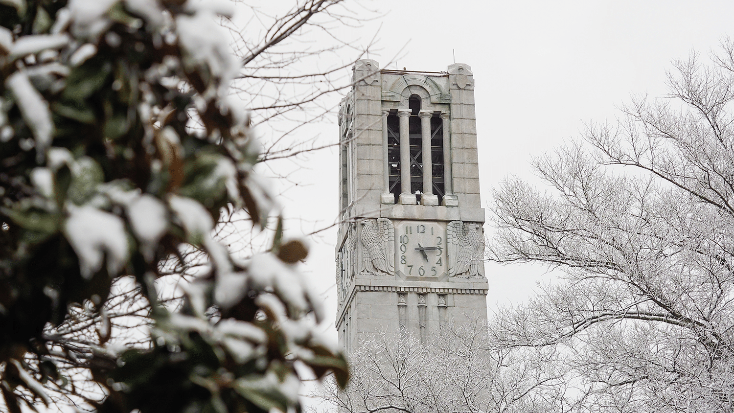 The Memorial Belltower on a snowy day.
