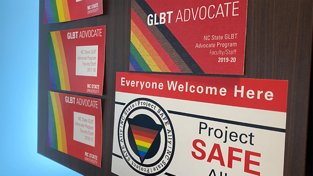 A GLBT Advocate placard on a door