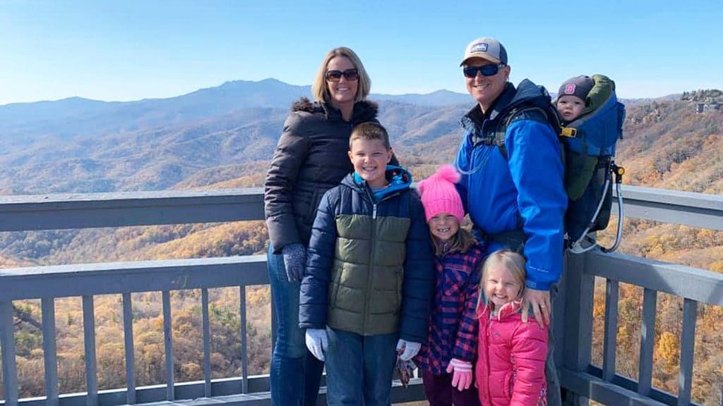 family standing at Blue Ridge Mountains overlook