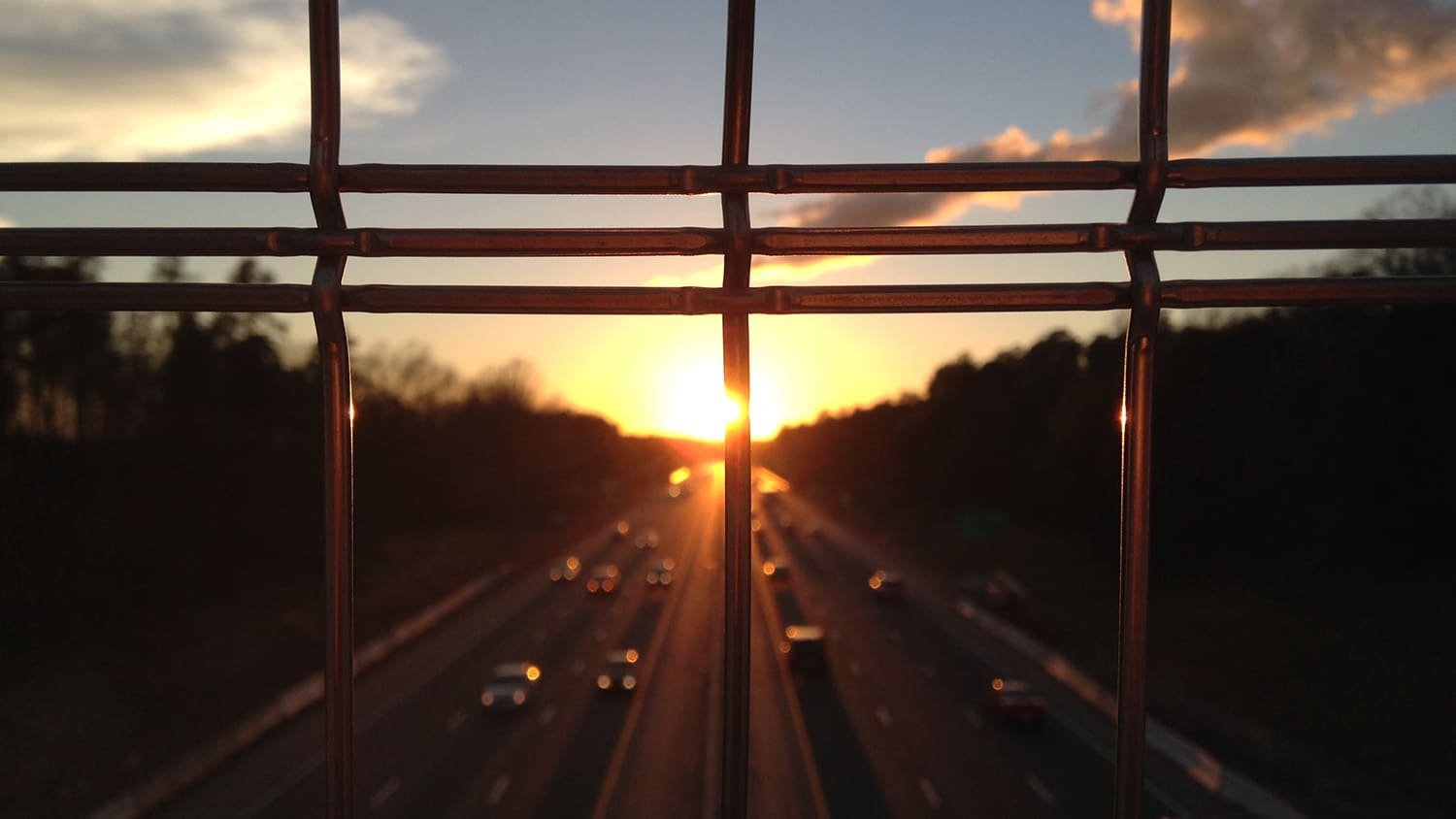 Sunset on the American Tobacco Trail I-40 Pedestrian Bridge in Durham, North Carolina