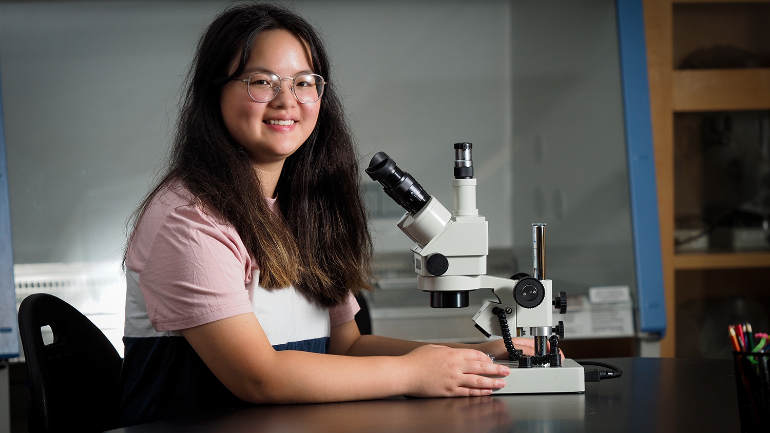 Kelci Cox in a lab on campus.