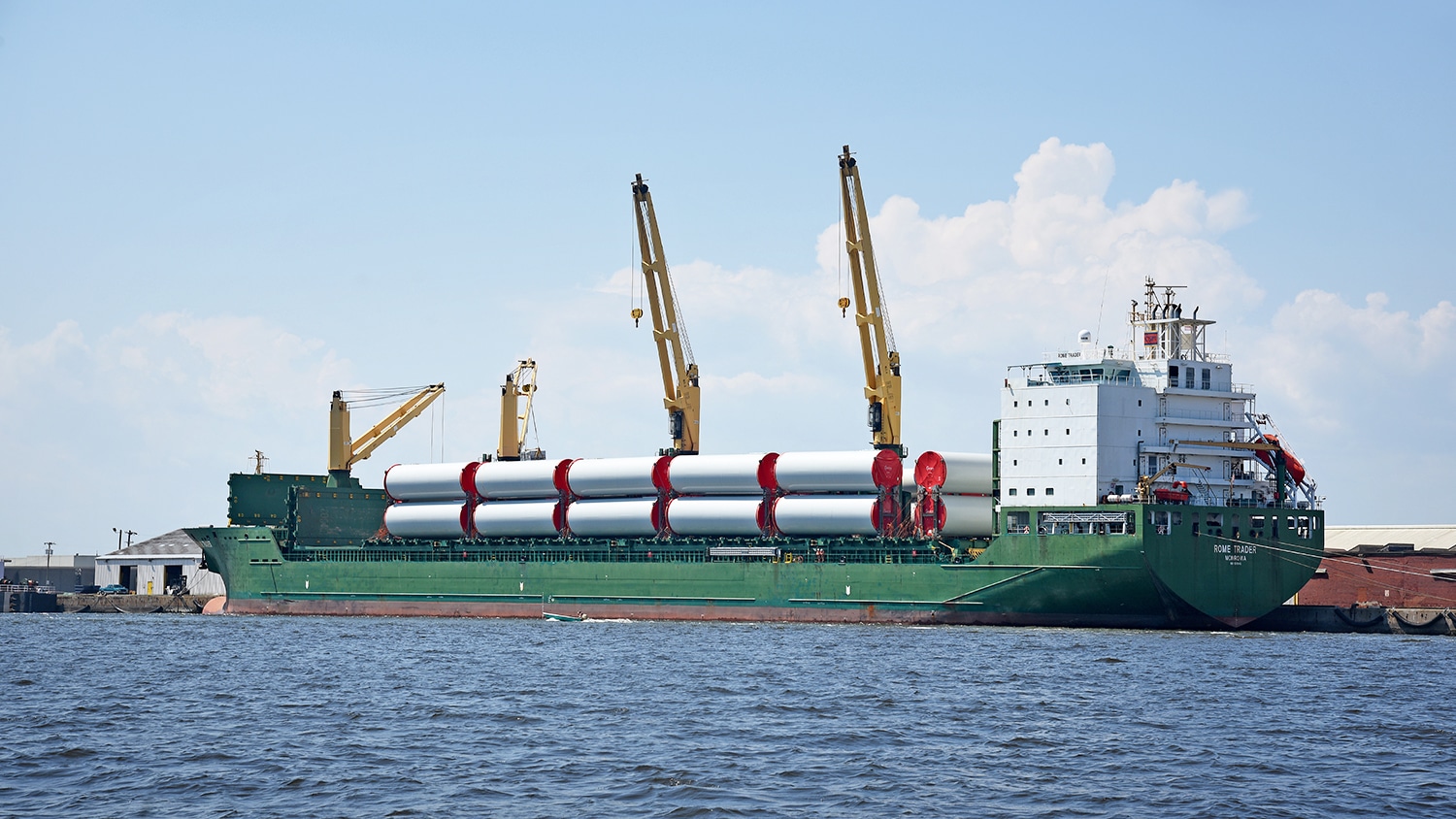 Cargo ship docked at the Morehead City port.