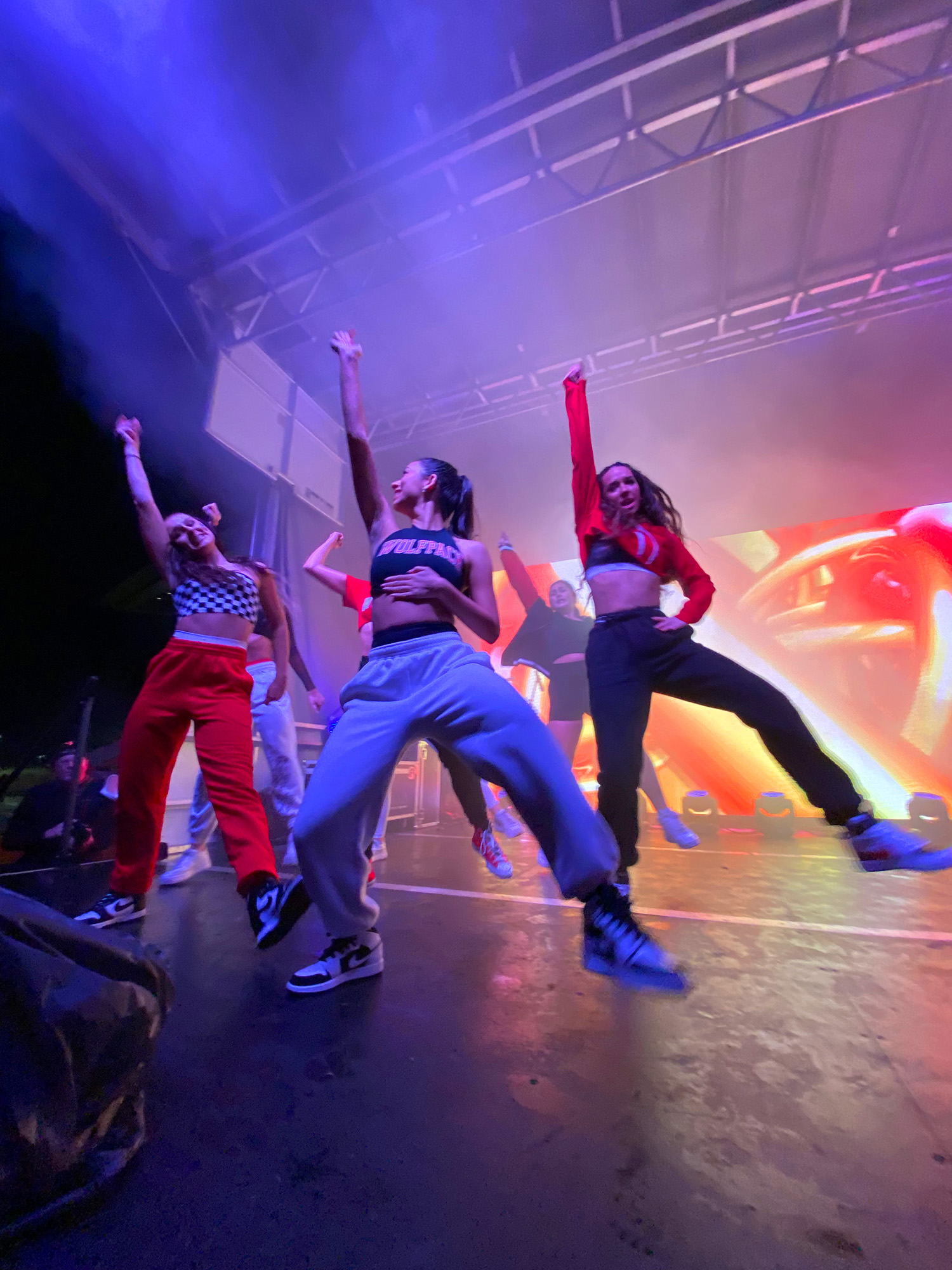 A group of NC State students performing a dance routine.
