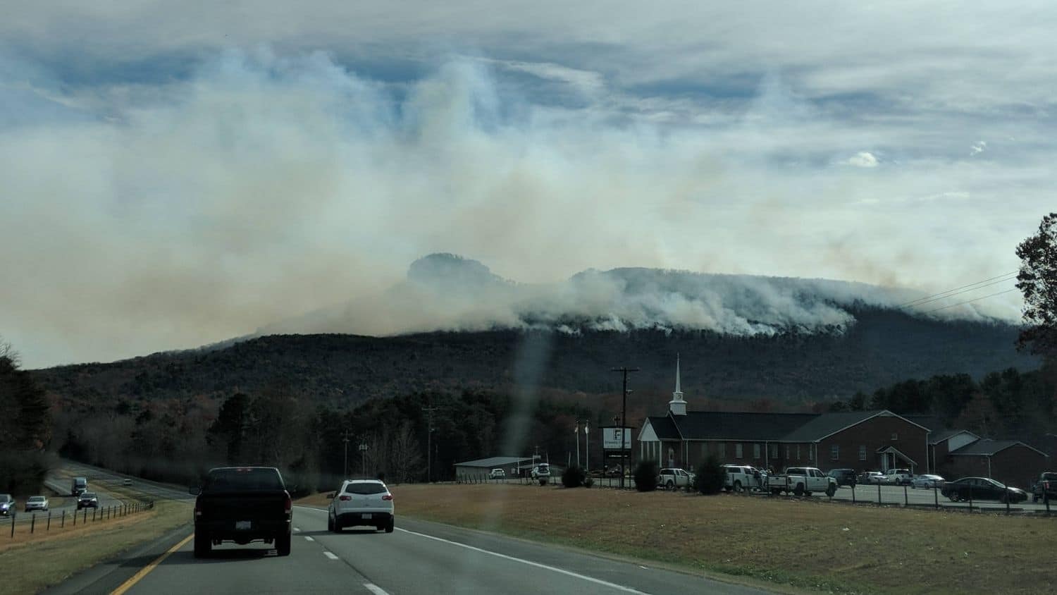 Wildfire at Pilot Mountain State Park.