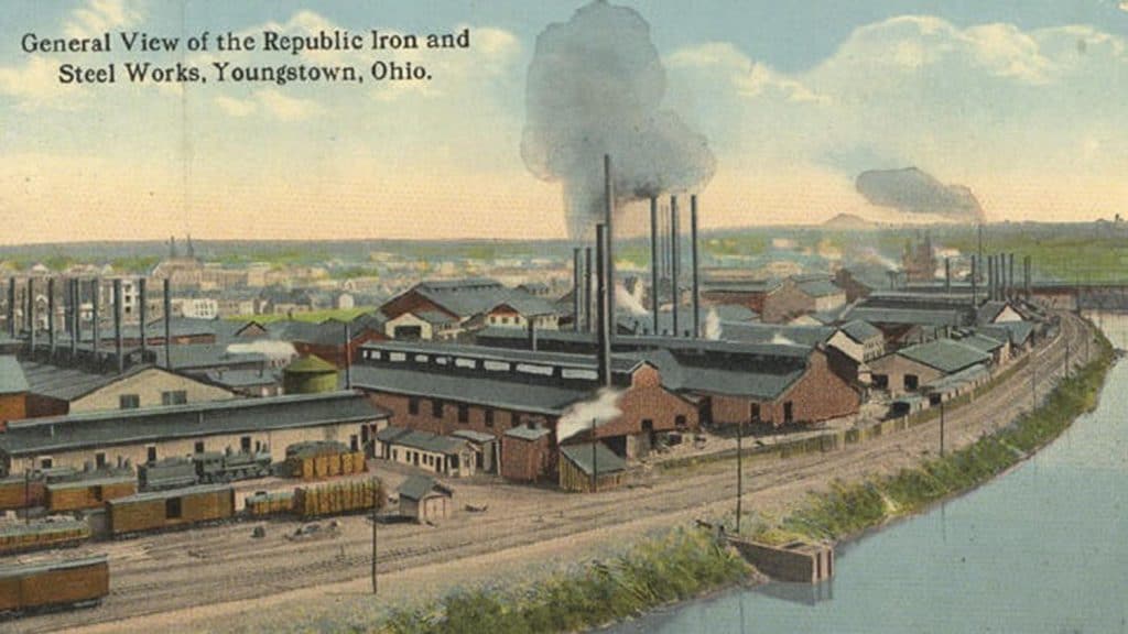 painting of the early 20th century industrial center in Youngstown, Ohio
