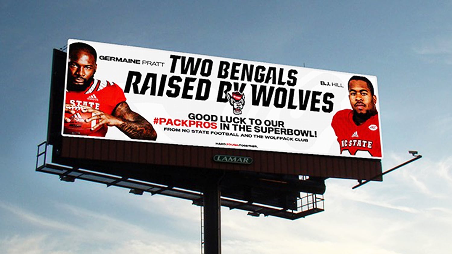 NC State Super Bowl billboard on I-75 near the stadium in downtown Cincinnati