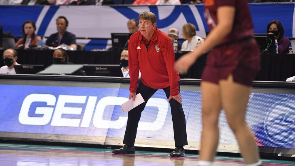 Coach Wes Moore on the sidelines of Sunday's ACC Championship game.