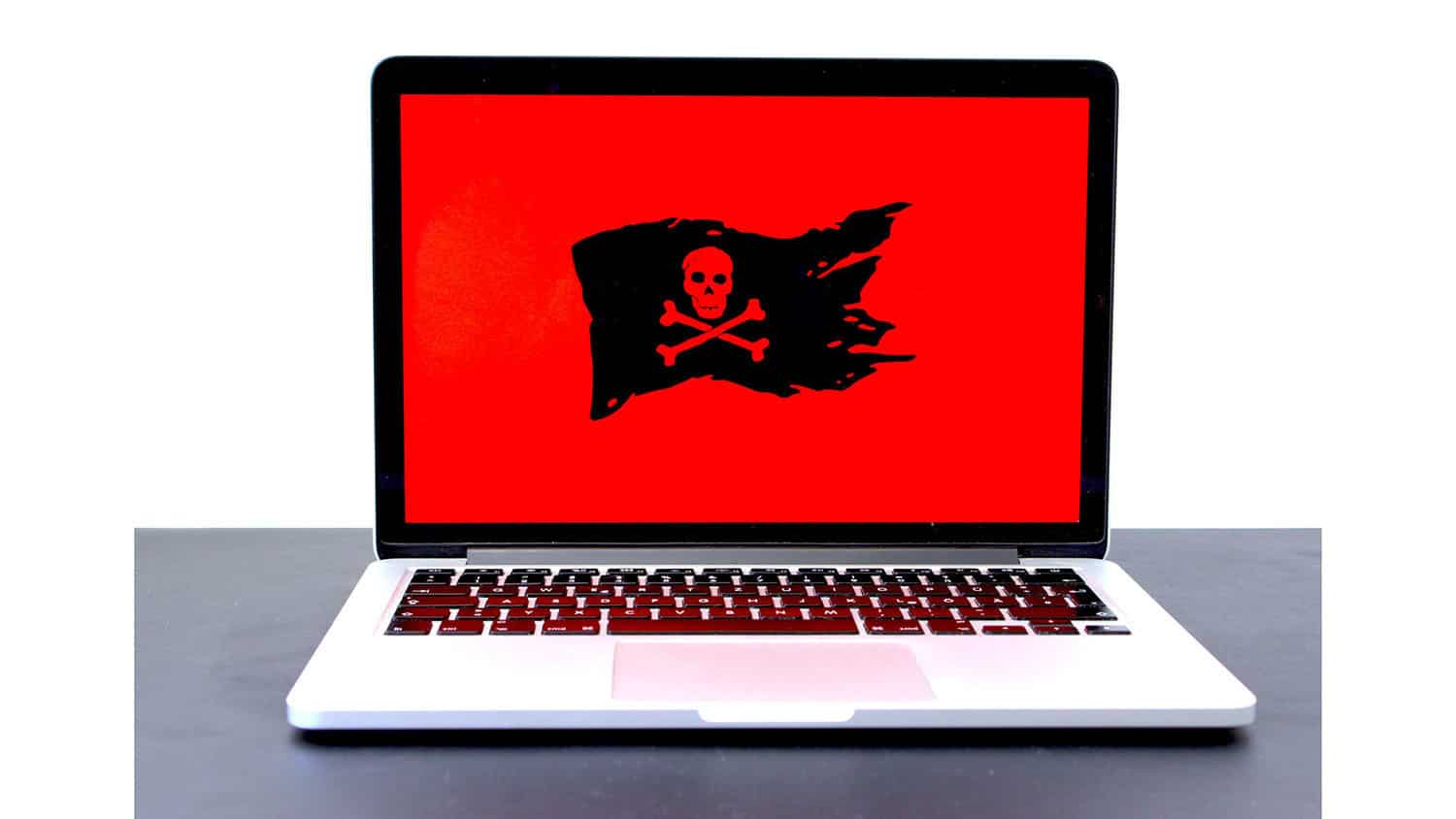 computer screen showing a pirate flag
