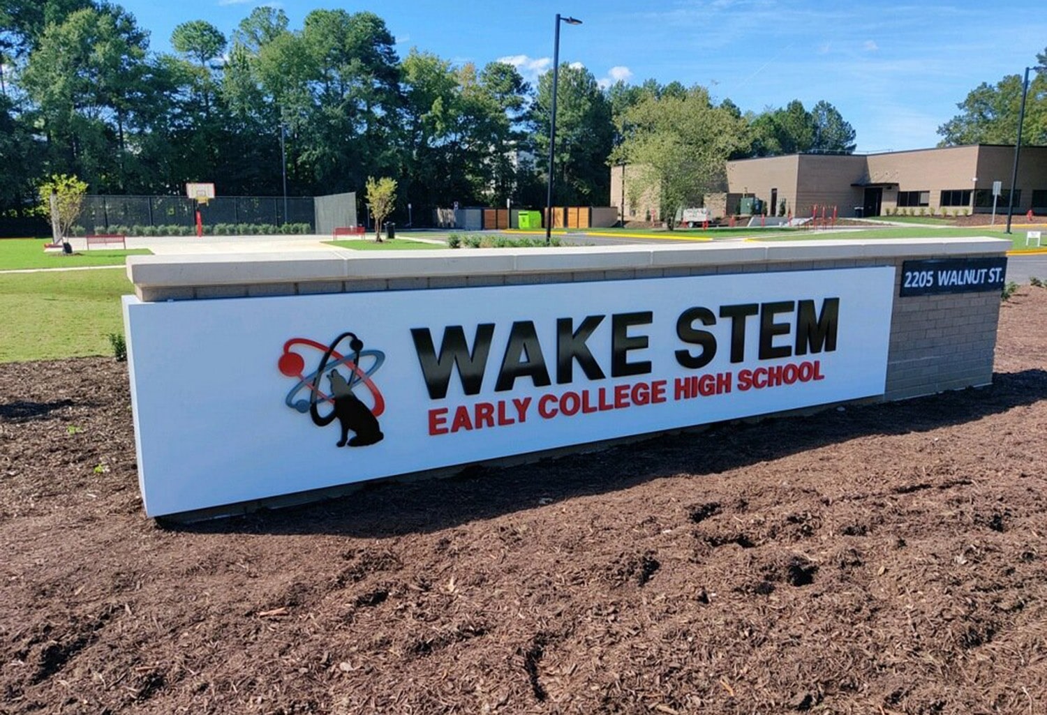 Sign outside Wake STEM Early College High School.