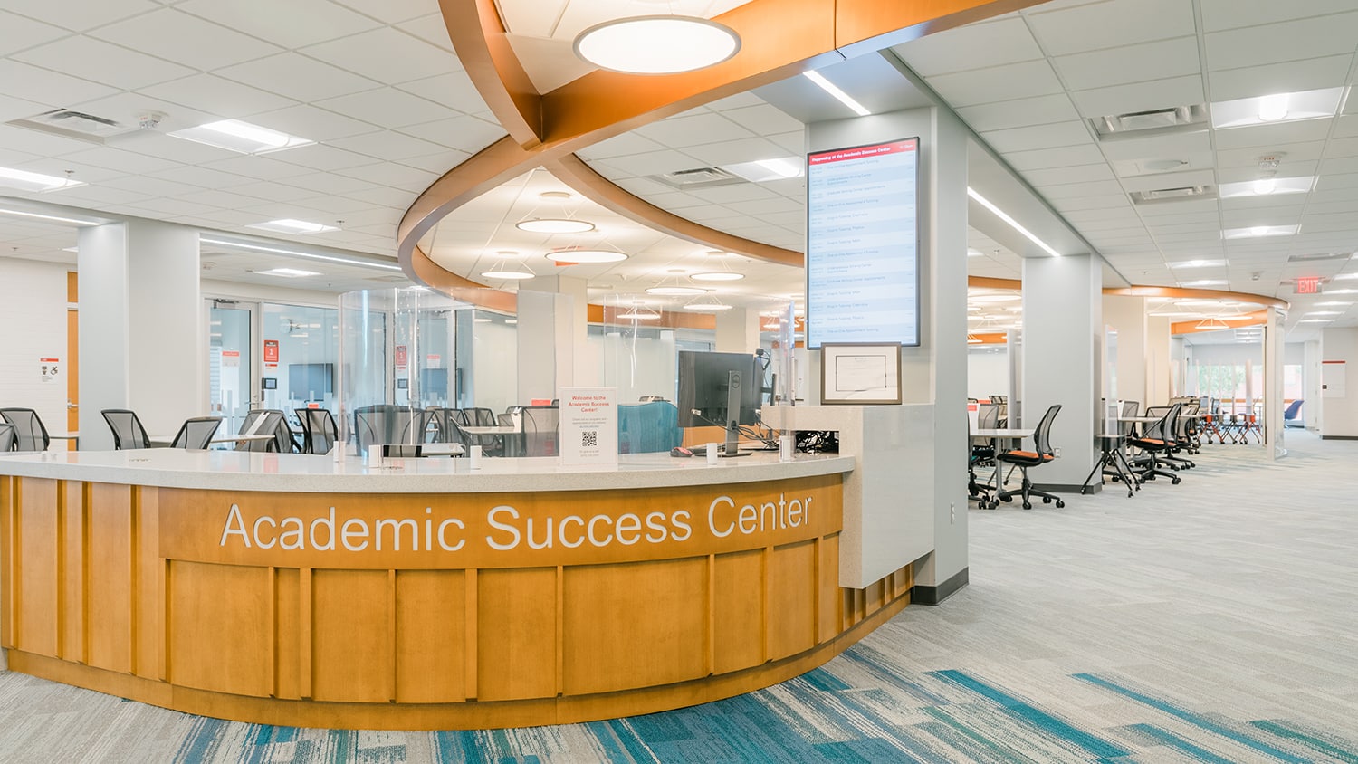 The front desk in the lobby of the Academic Success Center in D.H. Hill Jr. Library.