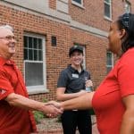 Chancellor Woodson met with families of incoming students during move-in day to welcome them to the Wolfpack.