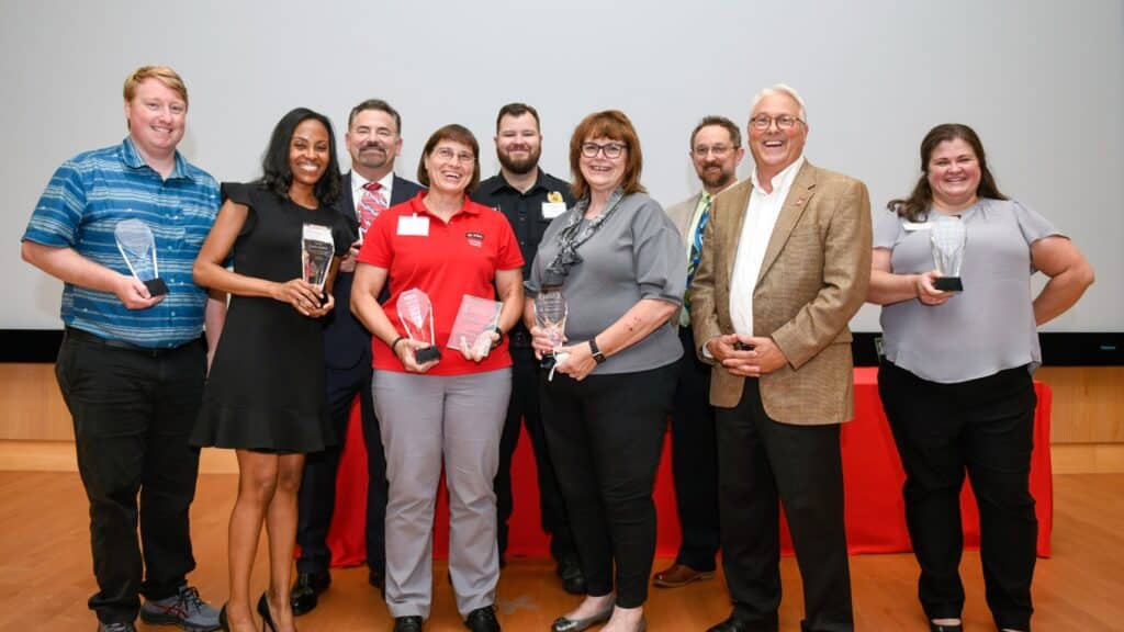 Group photo of the 2022 Awards for Excellence recipients, including Jimmy Wright, with Chancellor Randy Woodson.