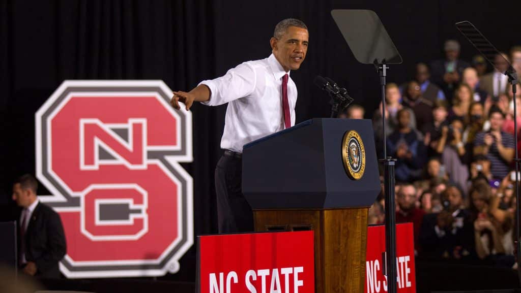 President Obama announces the launch of PowerAmerica at NC State in 2014.