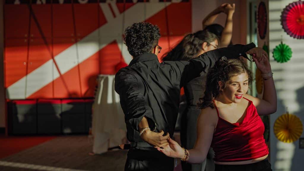 Students dance at a Sube Ritmo event during Latinx Heritage Month.