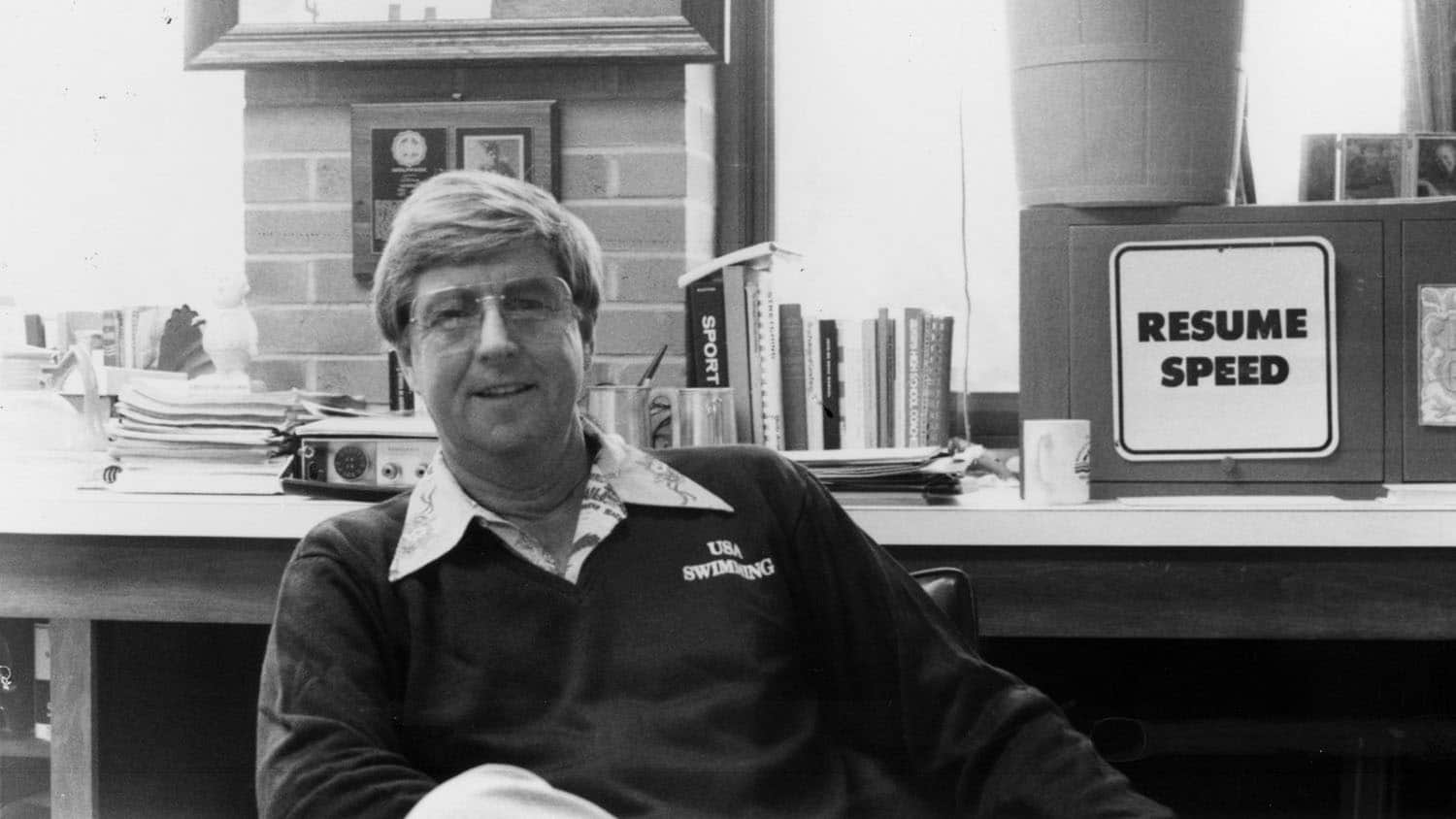 Coach Don Easterling in his NC State office in the early 1970s.