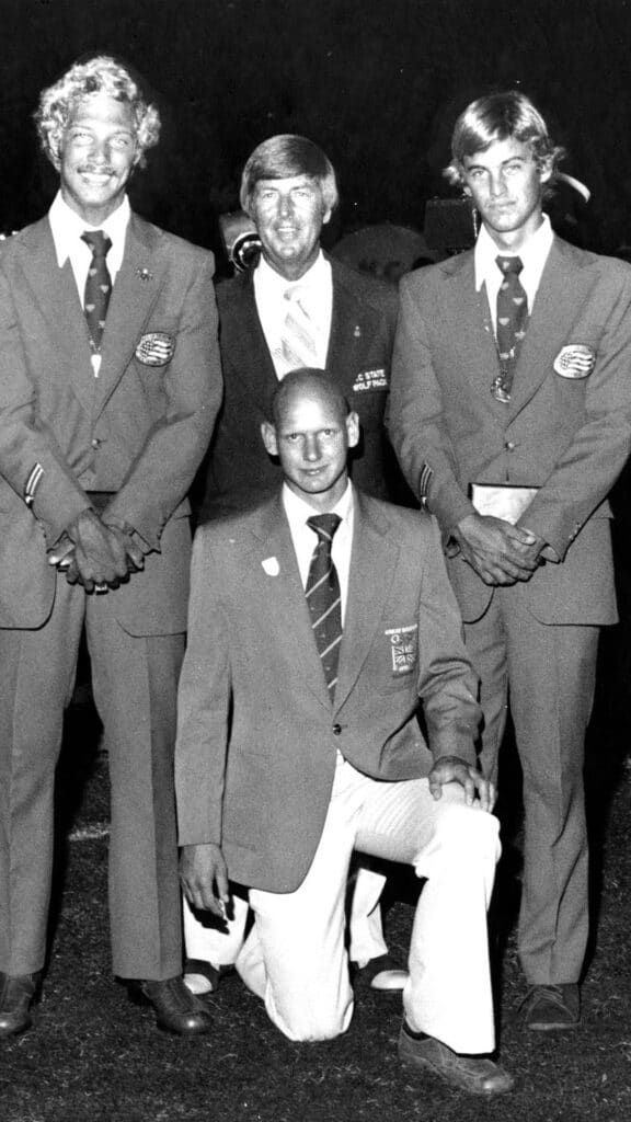 Easterling with N.C. State's Olympians, from left, Steve Gregg, Duncan Goodhew and Dan Harrigan.