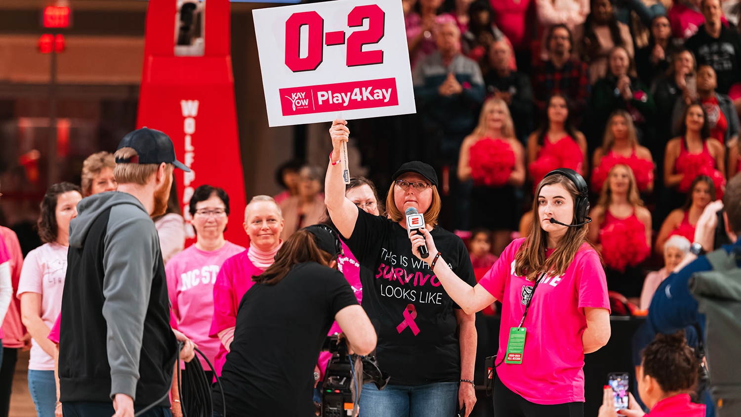 breast cancer survivors gathered during the 2023 Plahy4Kay game