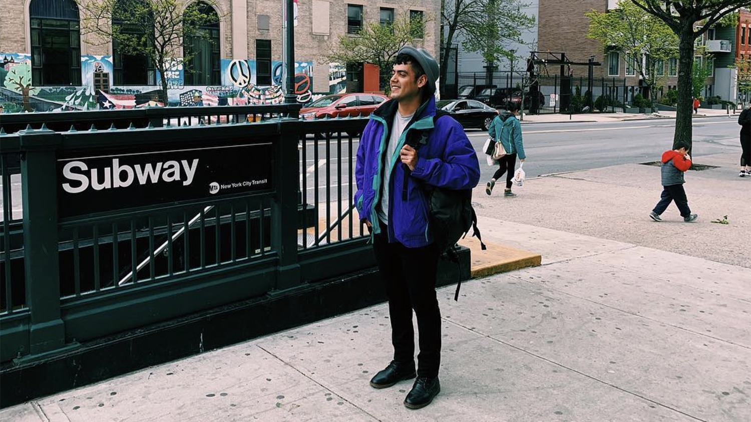 Saul Flores at a subway station in Brooklyn.