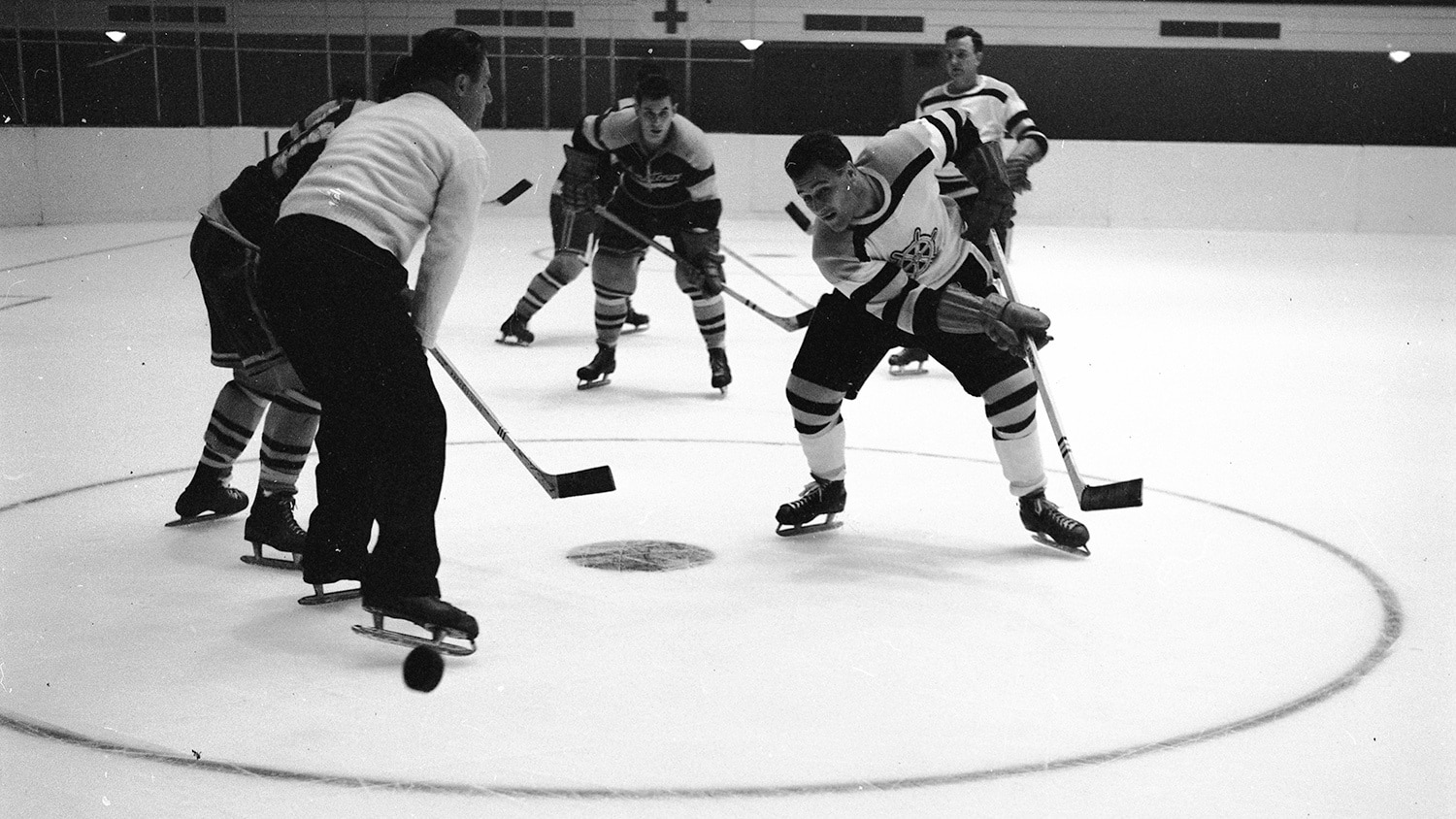 An archival photo of N.C. hockey players.