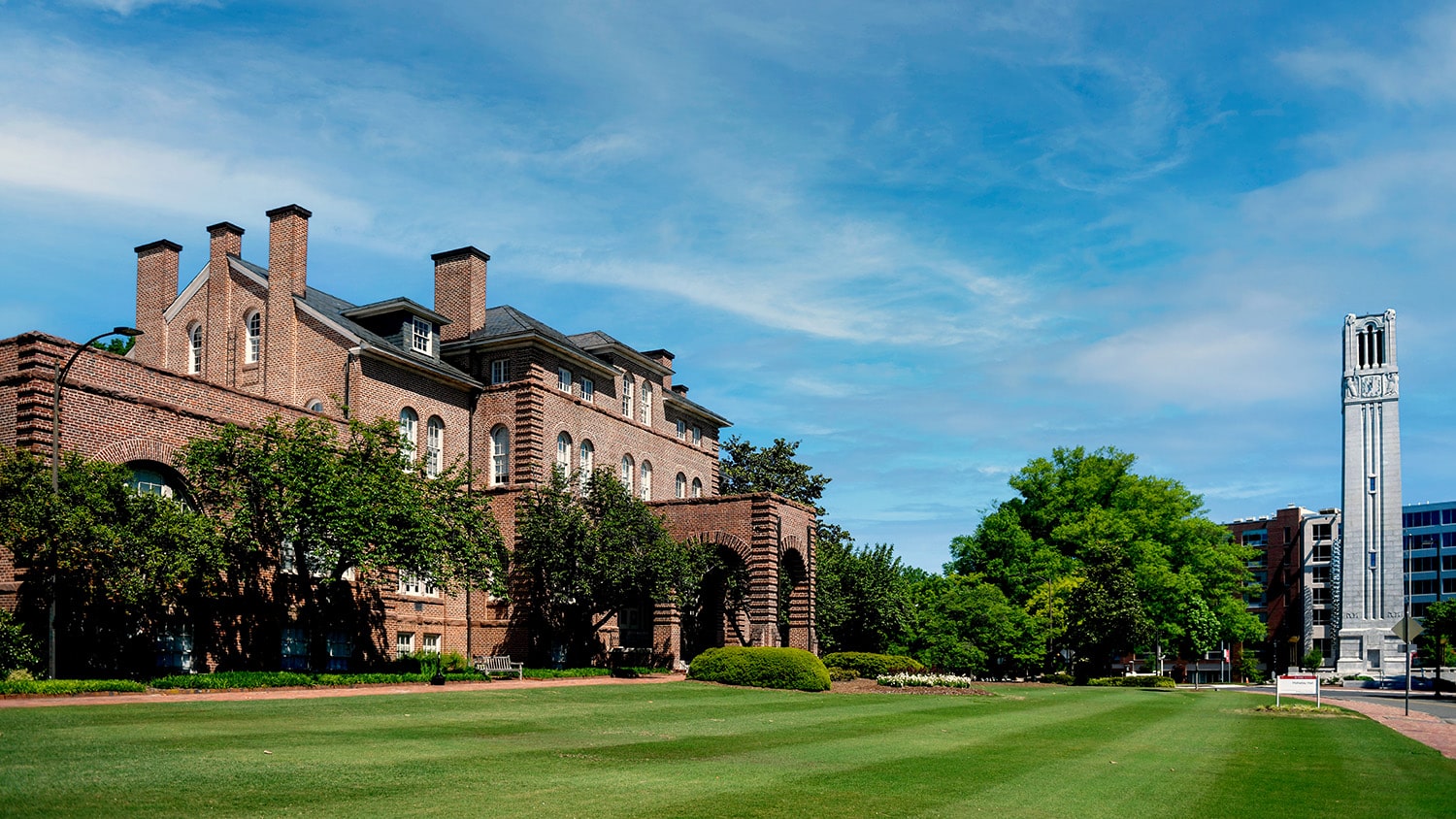 Holladay Hall and the Belltower in the spring