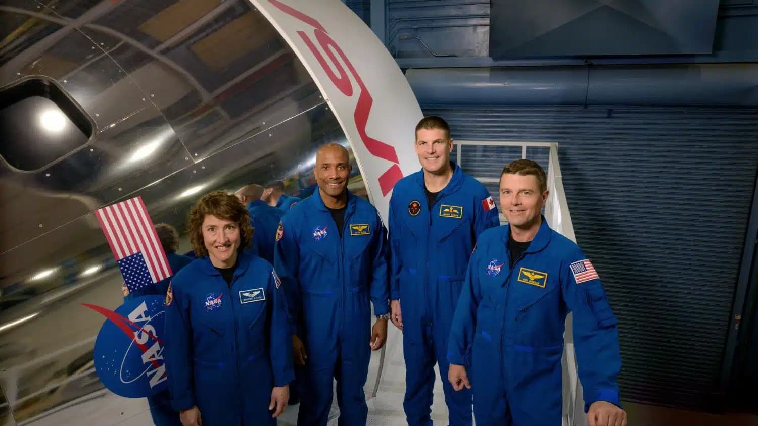 The flight crew of Artemis II: Mission specialist Christina Koch, pilot Victor Glover, commander Reid Wiseman and mission specialist Jeremy Hansen.