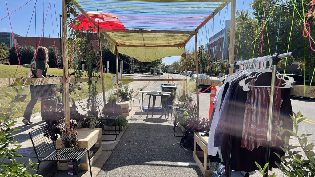 Sustainability Stewards welcome fellow Wolfpack students to a celebration of Park(ing) Day 2022, when people globally repurpose parking spaces into public gathering places to advocate for safer, greener streets.