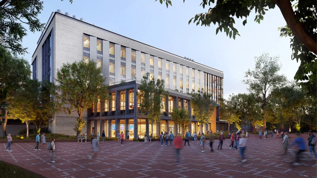 Another rendering with a front view of the Integrative Sciences Building