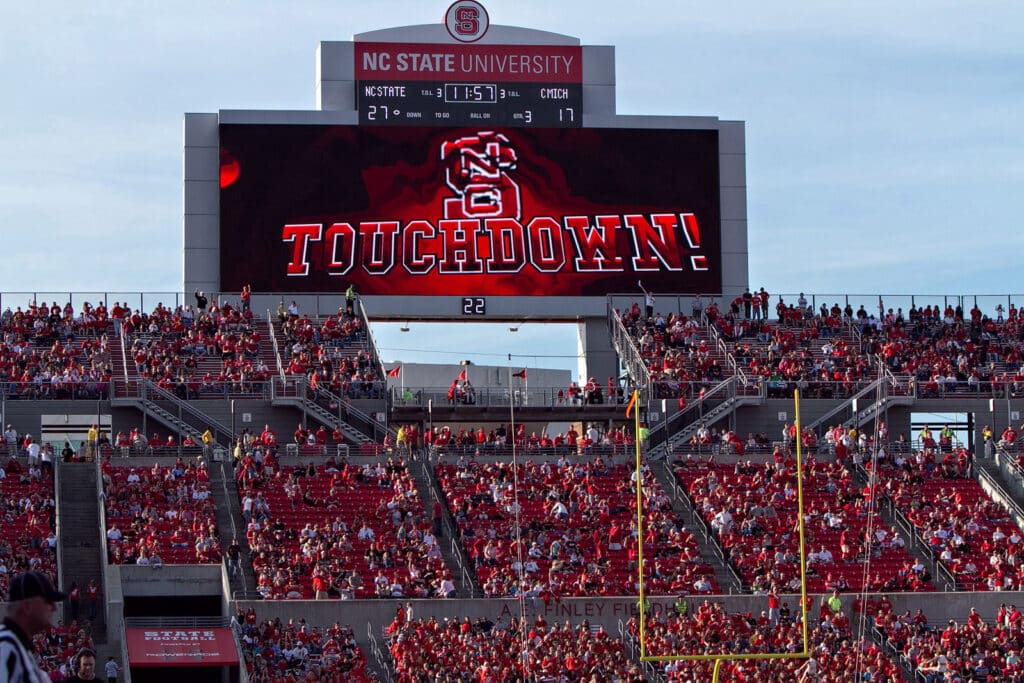 The videoboard in 2004 with the word Touchdown displayed