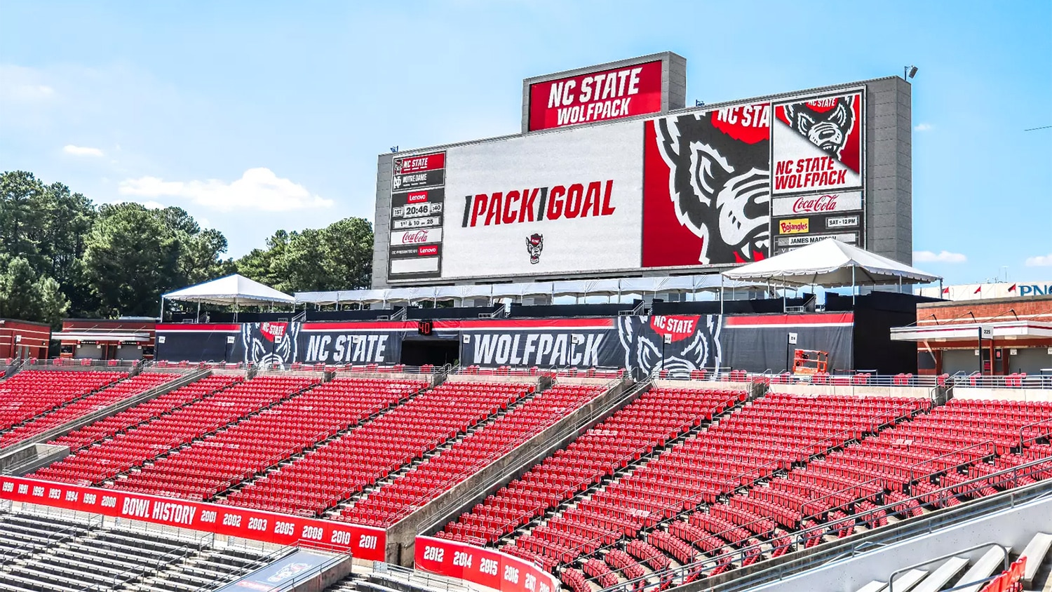 The giant new scoreboard at Carter-Finley Stadium