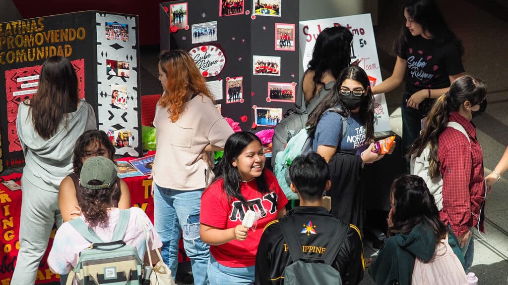 Student organizations tabling at the Latinx Heritage Month kickoff in the Talley Student Union.