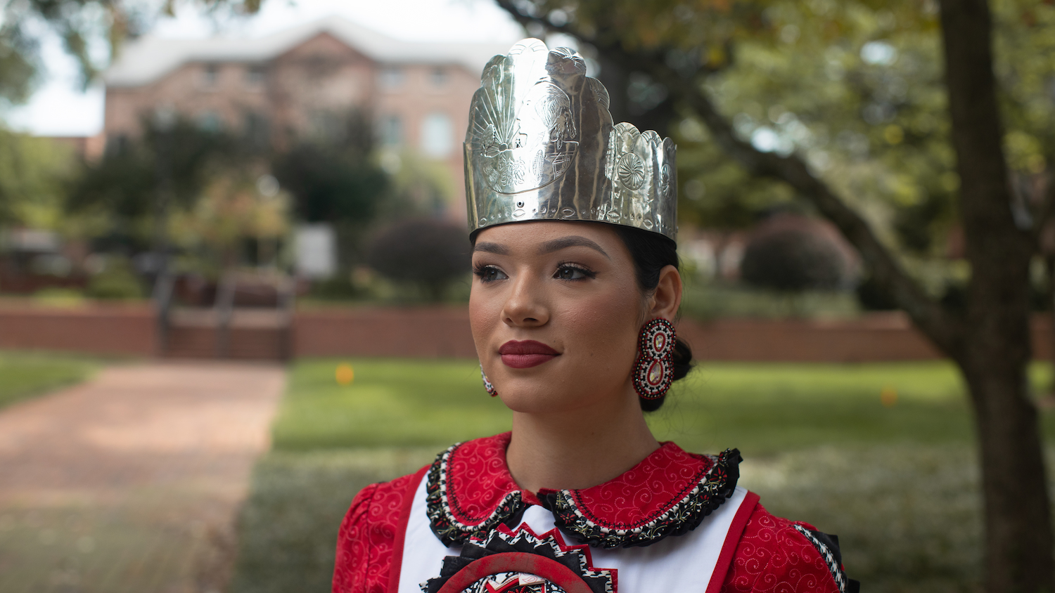 Miss Lumbee 2023 Ashtyn Thomas wears the crown that is passed down each year by the previous ambassador. 