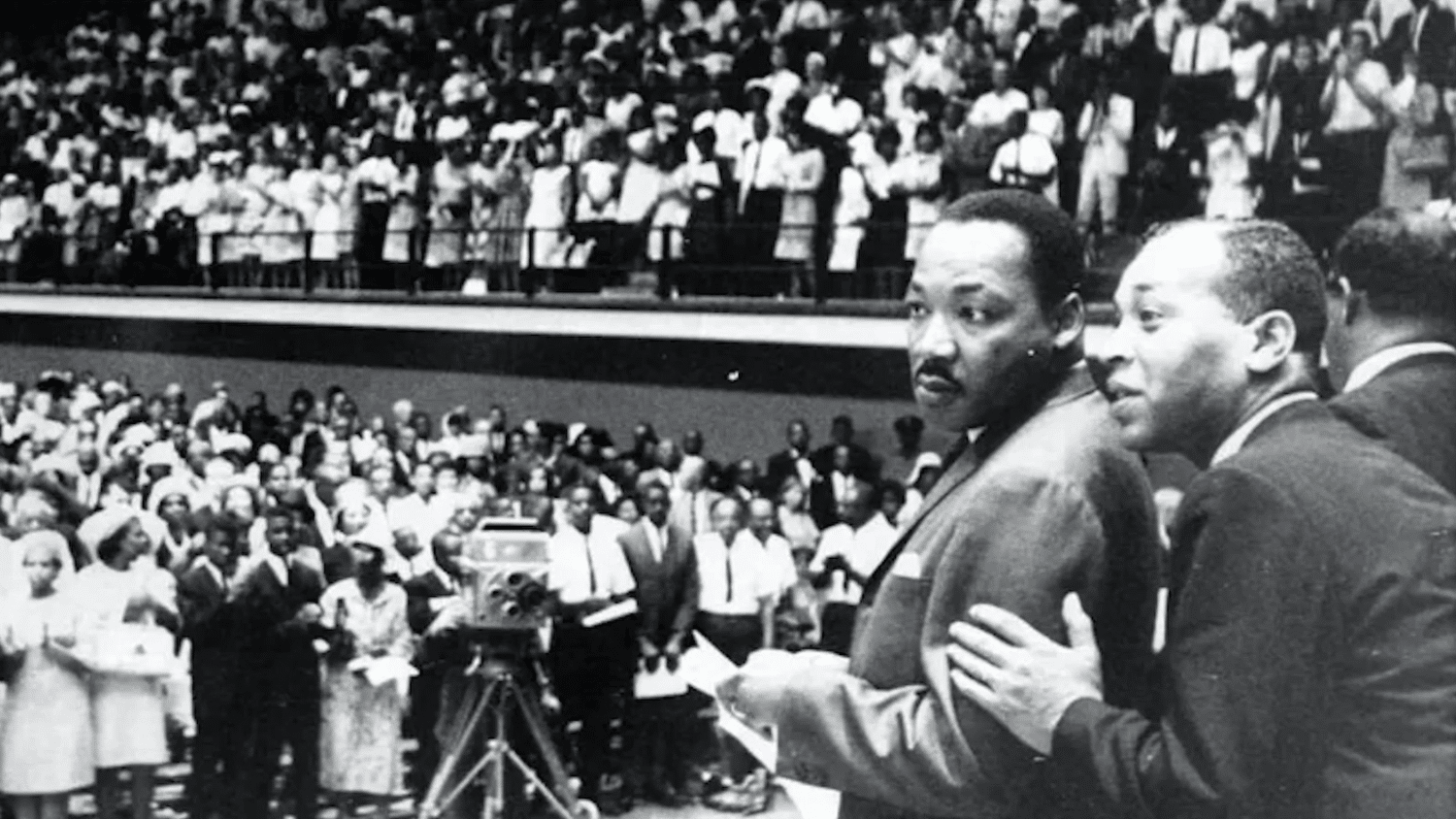 Martin Luther King Jr. in front of a crowd.