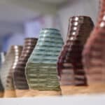 A close-up view of ceramic pottery created by students in the College of Design.