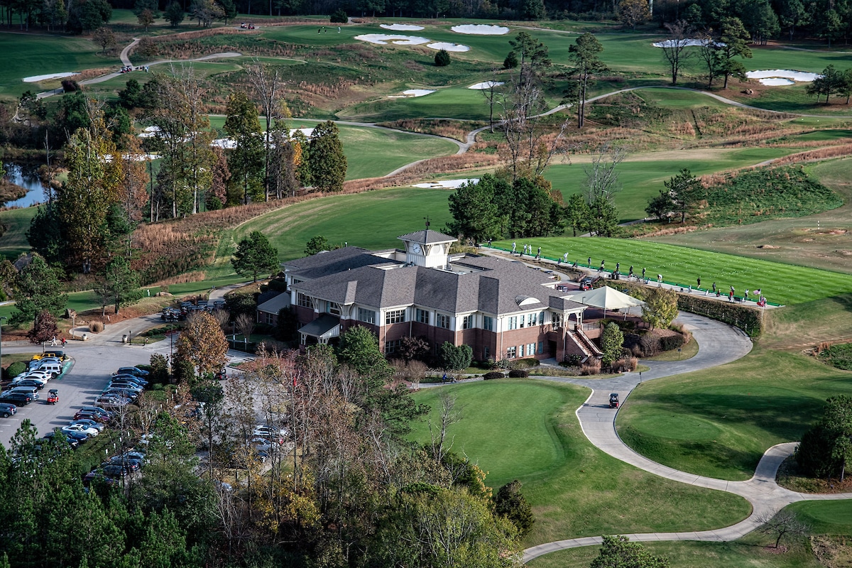 An arial photo of Lonnie Poole Golf Course at NC State University. 