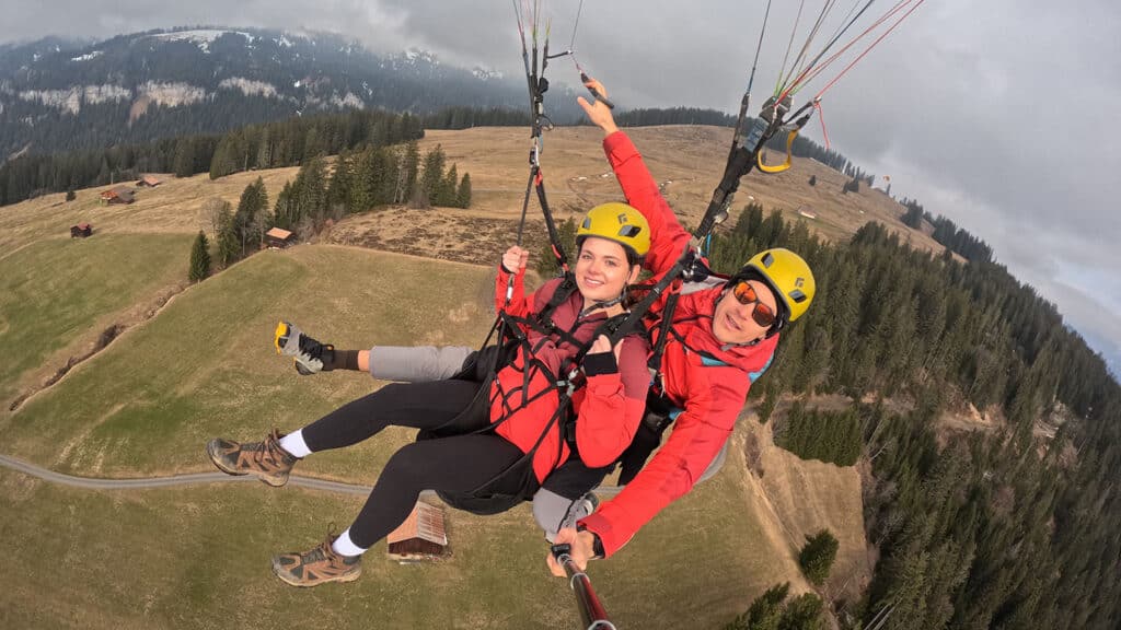 An NC State student studying abroad enjoys a guided paragliding outing over Switzerland.