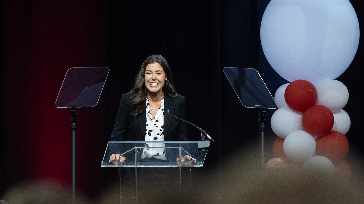 Student Body President Allison Markert addresses incoming student at Convocation.