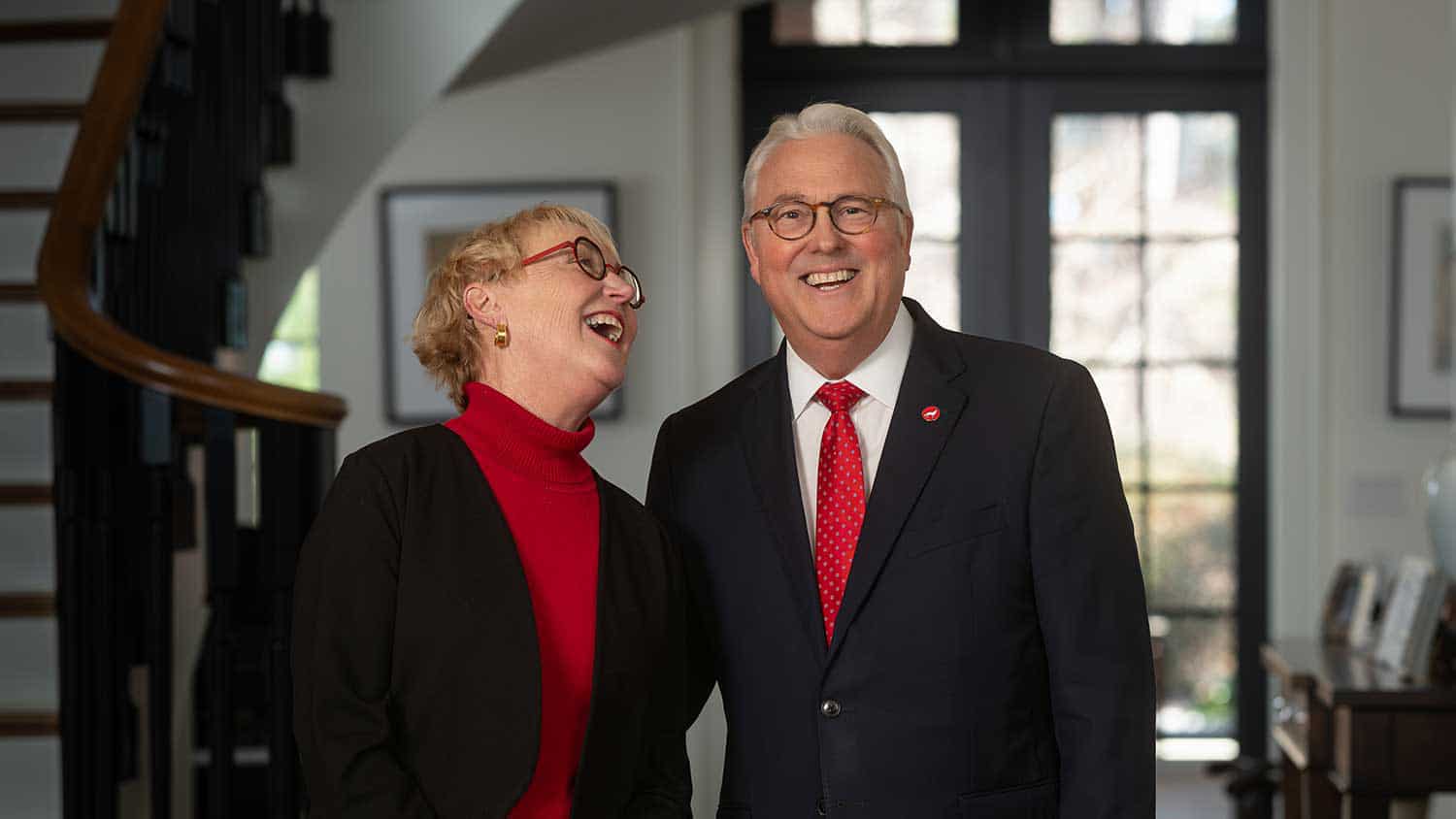 A portrait of Randy and Susan Woodson at The Point on NC State's campus.