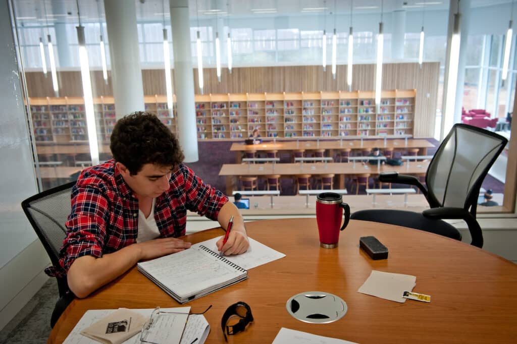 A student works in a private study room