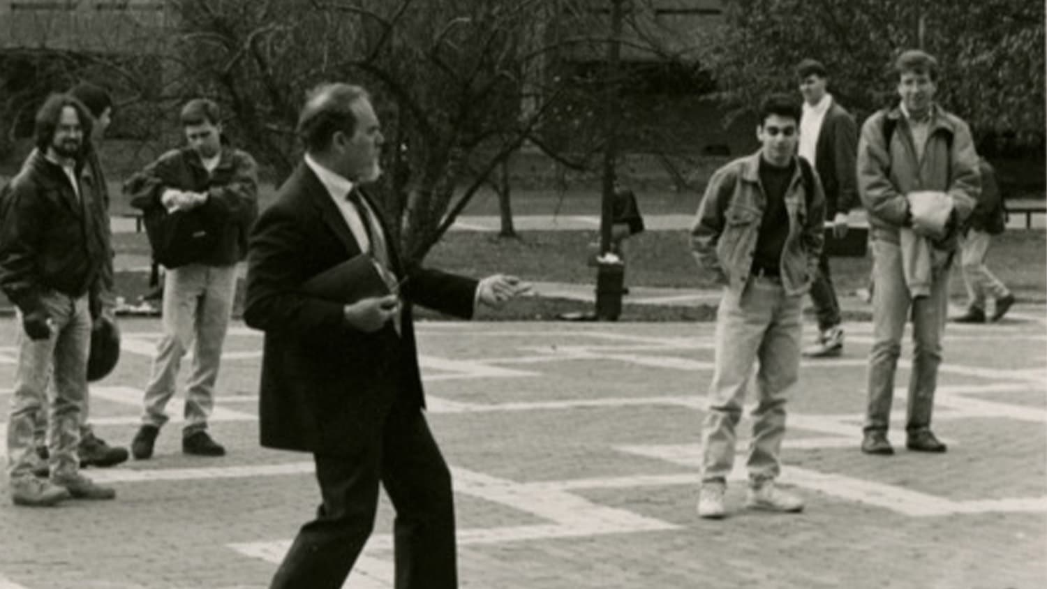 Gary Birdsong, AKA the Brickyard Preacher, addresses a crowd of students on NC State's campus in 1995.