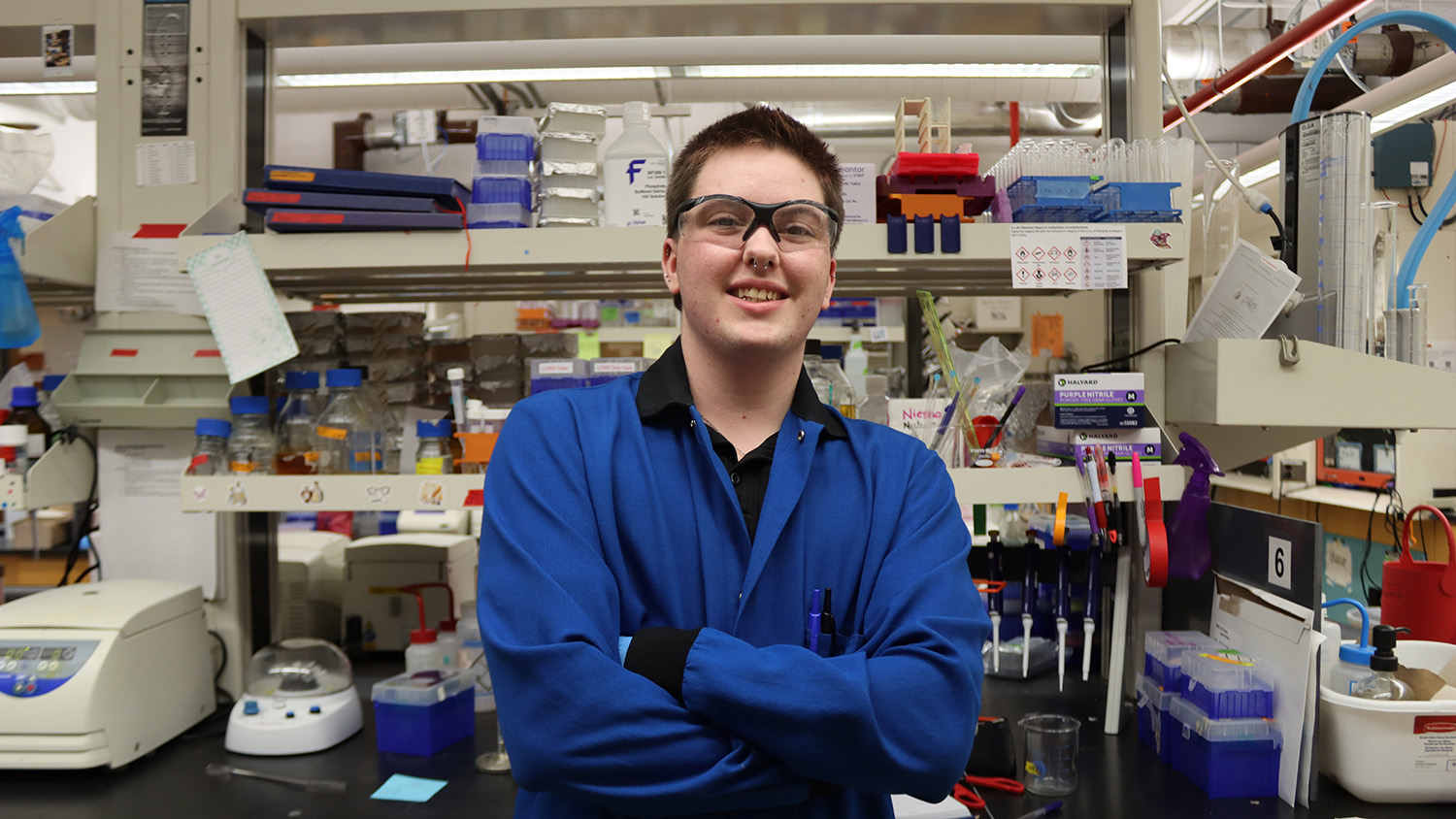 Cade Brady in his chemical biology lab.