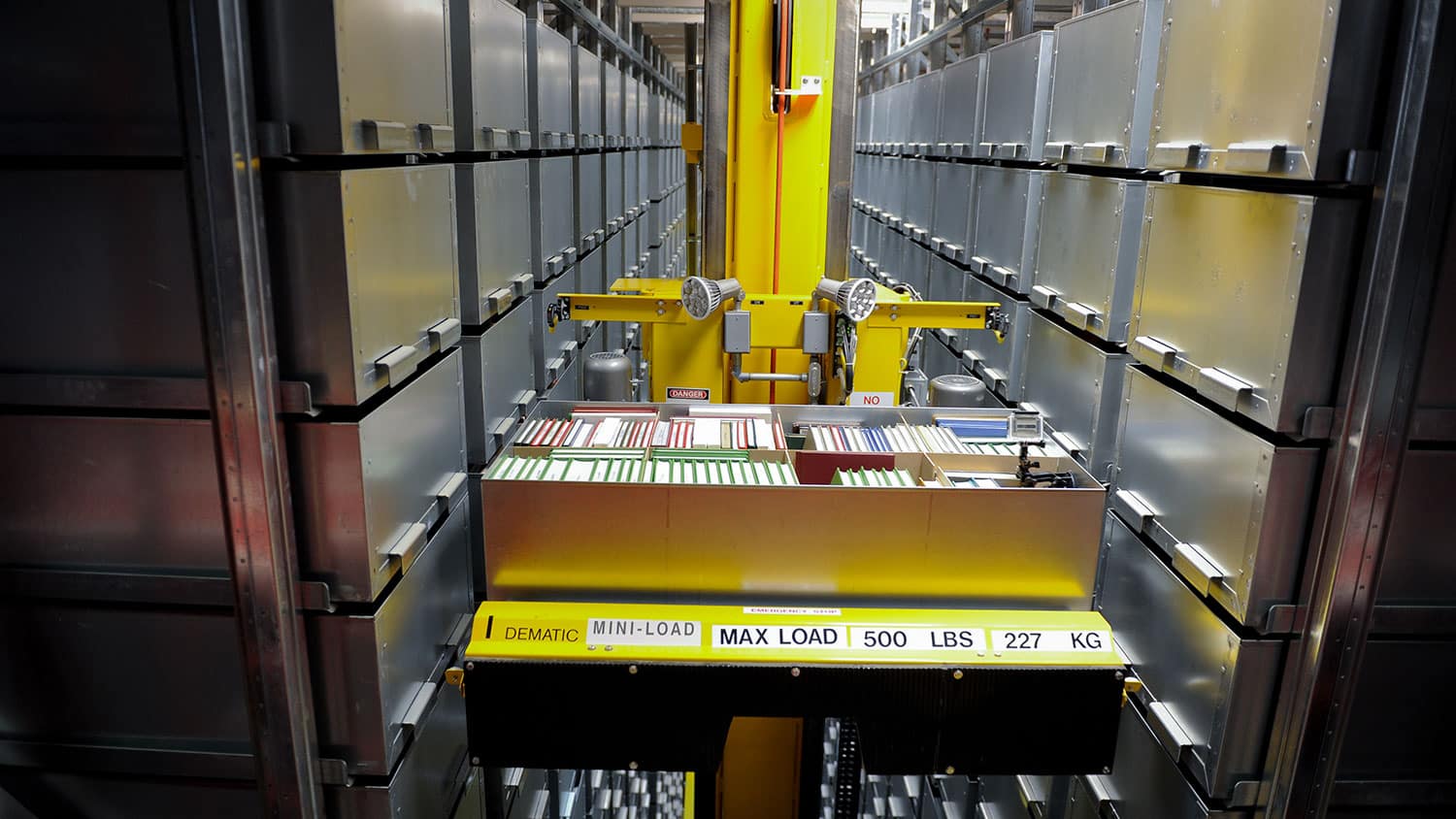 Books are loaded and unloaded onto the bookBot at the James B. Hunt Library.