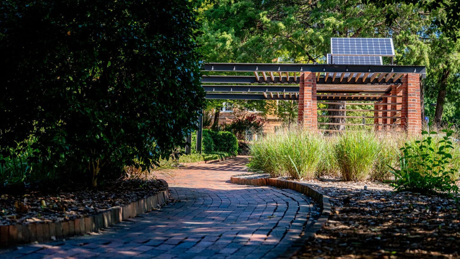 The SolarSpace, a pergola that provides solar charging and a social space for students at NC State.