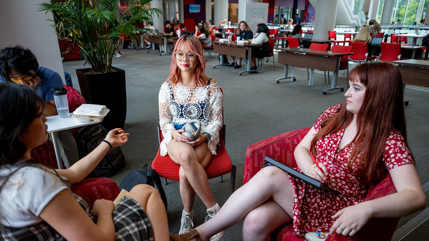 College of Design students gather in the Tally Student Union on the first day of class for the fall 2024 semester.